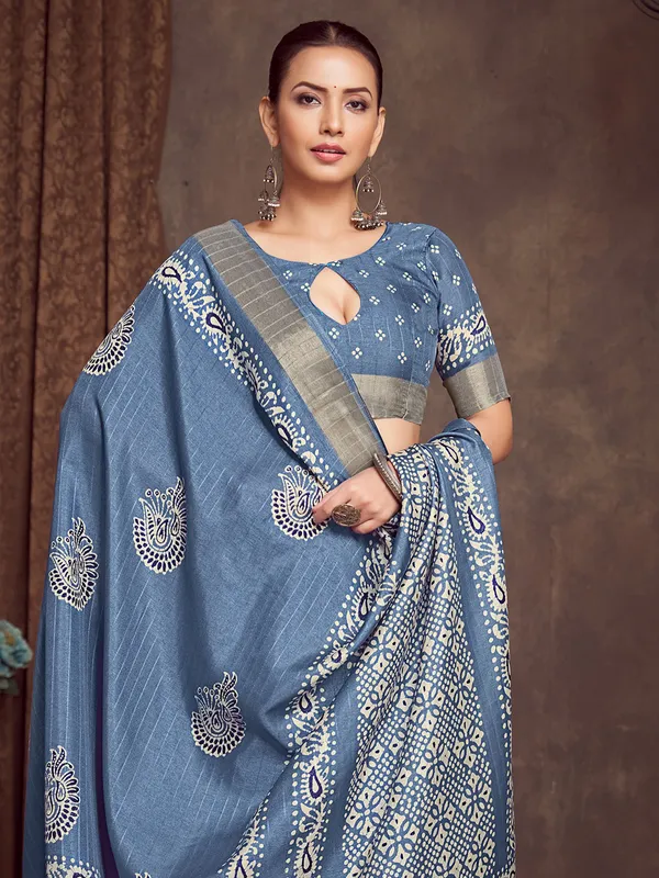 Women's_Silk_Blend_Blue_Printed_Designer_Saree_With_Blouse_Piece