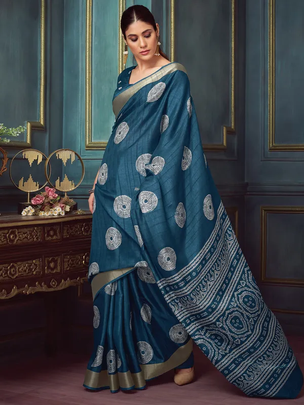 Women's_Silk_Blend_Navy_Blue_Printed_Designer_Saree_With_Blouse_Piece