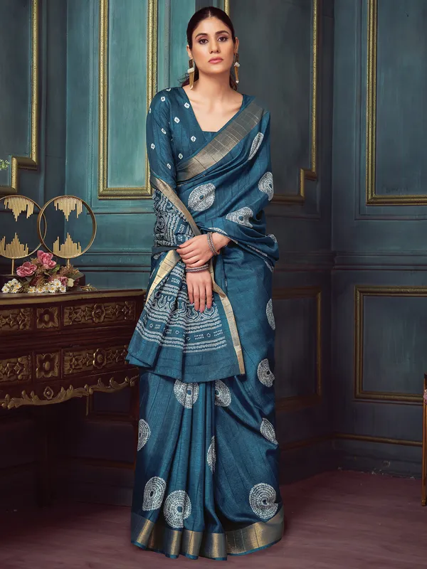 Women's_Silk_Blend_Navy_Blue_Printed_Designer_Saree_With_Blouse_Piece