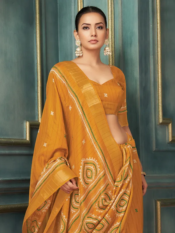 Women's_Silk_Blend_Mustard_Printed_Designer_Saree_With_Blouse_Piece
