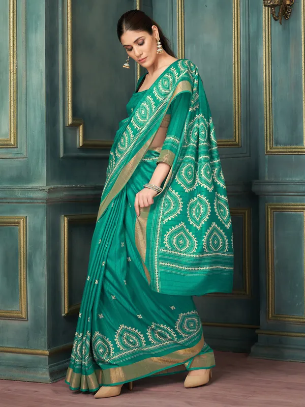 Women's_Silk_Blend_Teal_blue_Printed_Designer_Saree_With_Blouse_Piece