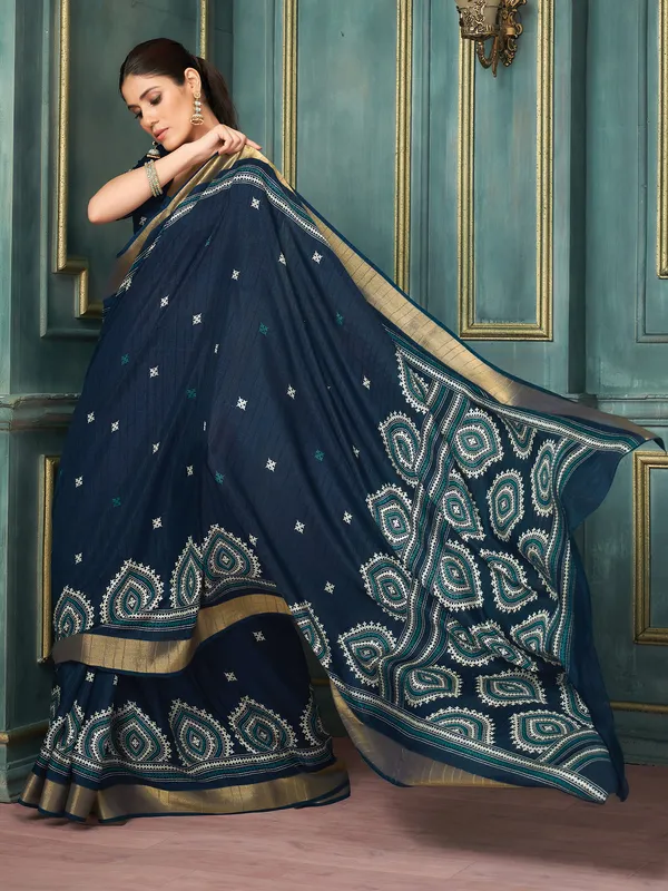 Women's_Silk_Blend_Navy_Blue_Printed_Designer_Saree_With_Blouse_Piece