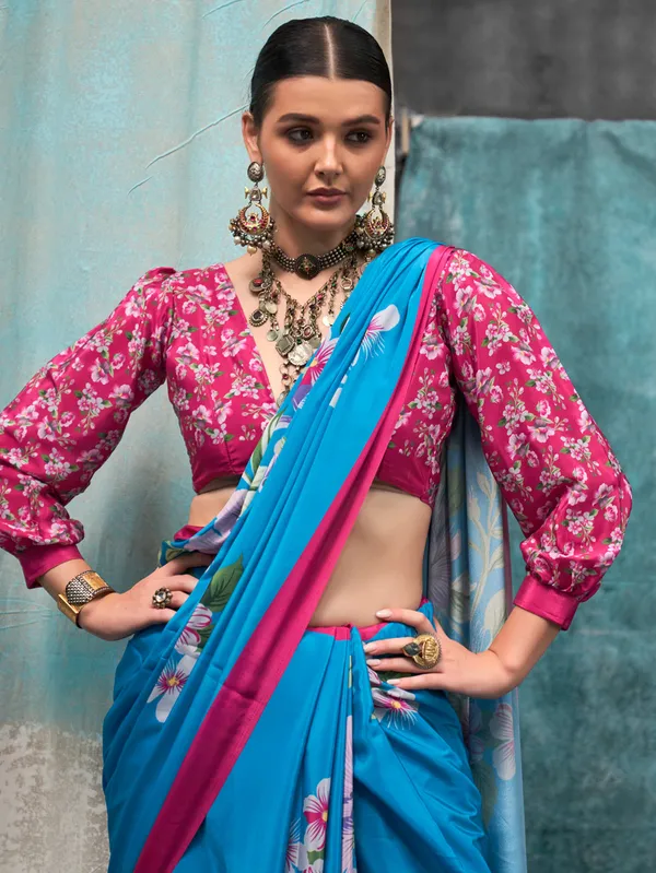 Women's_Crepe_Light_Blue_Printed_Designer_Saree_With_Blouse_Piece