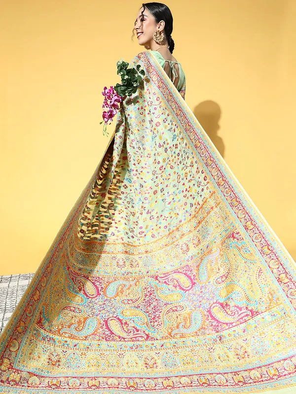 Women's_Silk_Blend_Light_Green_Woven_Design_CelebritySaree_With_Blouse_Piece