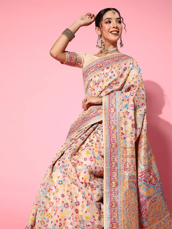 Women's_Silk_Blend_Beige_Woven_Design_Celebrity_Saree_With_Blouse_Piece