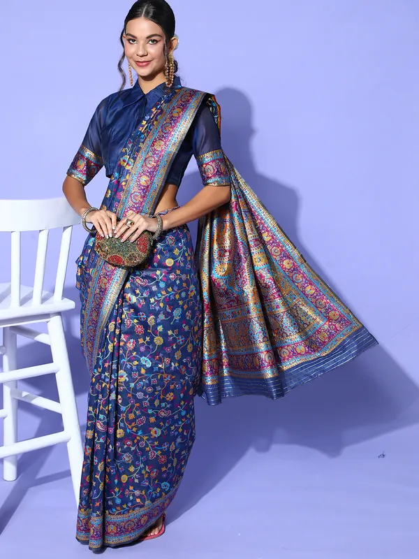 Women's_Silk_Blend_Navy_Blue_Woven_Design_CelebritySaree_With_Blouse_Piece