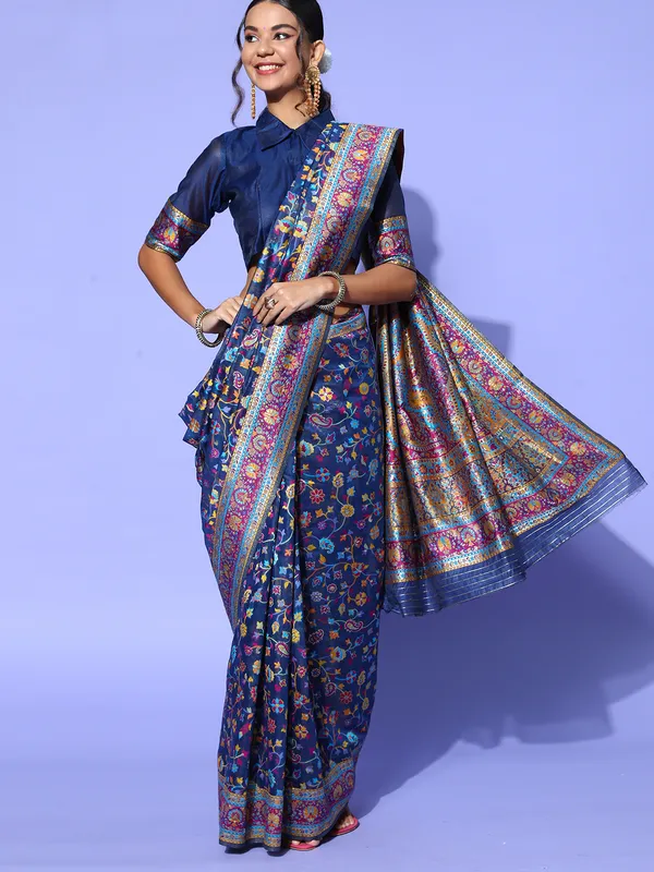Women's_Silk_Blend_Navy_Blue_Woven_Design_CelebritySaree_With_Blouse_Piece