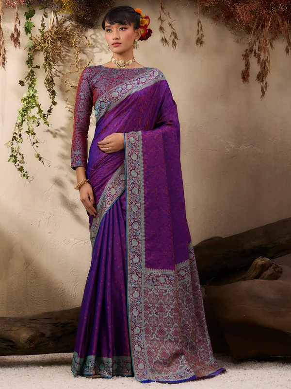Women's_Silk_Blend_Purple_Woven_Design_Designer_Saree_With_Blouse_Piece