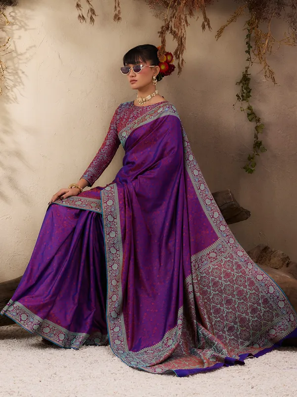 Women's_Silk_Blend_Purple_Woven_Design_Designer_Saree_With_Blouse_Piece