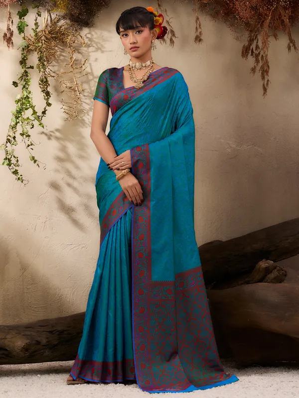 Women's_Silk_Blend_Light_Blue_Woven_Design_Designer_Saree_With_Blouse_Piece