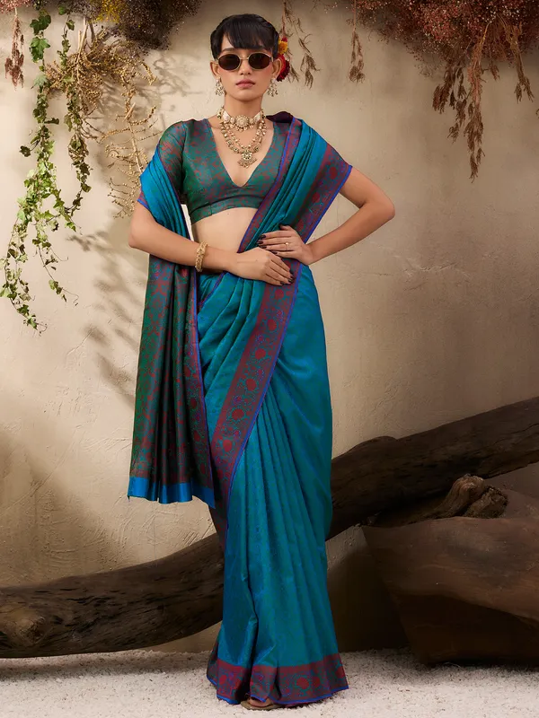 Women's_Silk_Blend_Light_Blue_Woven_Design_Designer_Saree_With_Blouse_Piece