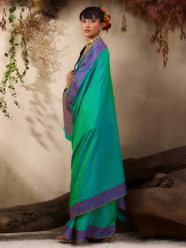 Women's_Silk_Blend_Teal_blue_Woven_Design_Designer_Saree_With_Blouse_Piece
