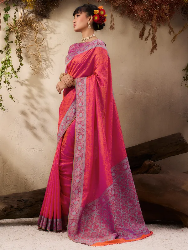 Women's_Silk_Blend_Pink_Woven_Design_Designer_Saree_With_Blouse_Piece