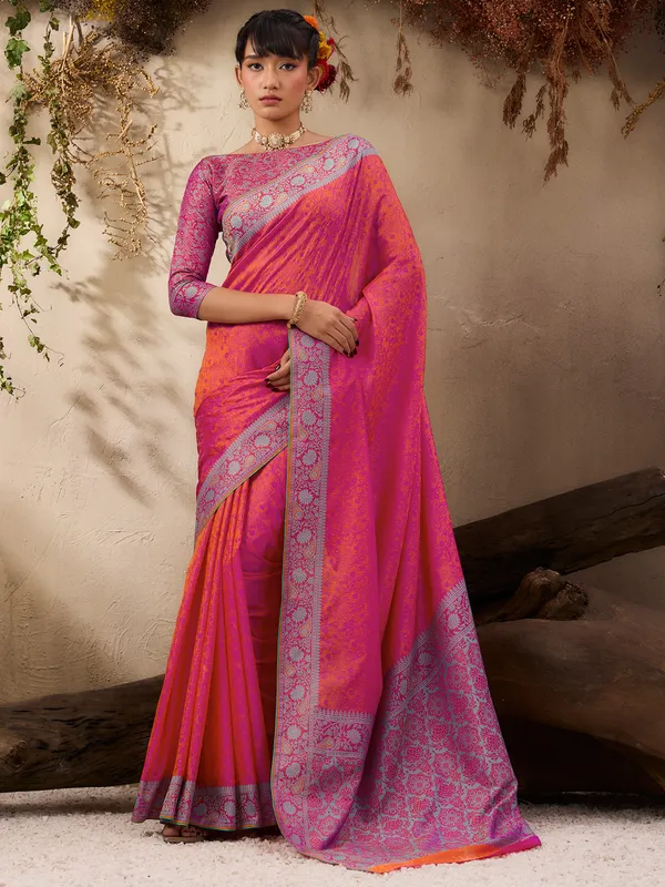 Women's_Silk_Blend_Pink_Woven_Design_Designer_Saree_With_Blouse_Piece