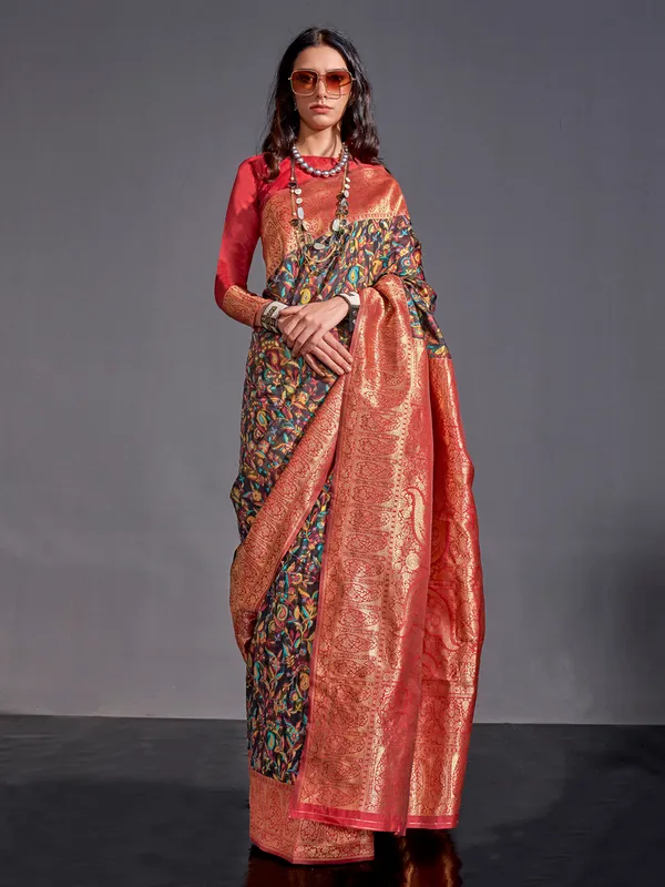 Women's_Silk_Blend_Black_Woven_Design_Designer_Saree_With_Blouse_Piece