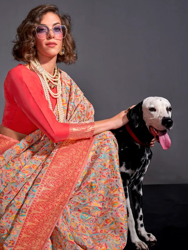 Women's_Silk_Blend_Beige_Woven_Design_Designer_Saree_With_Blouse_Piece