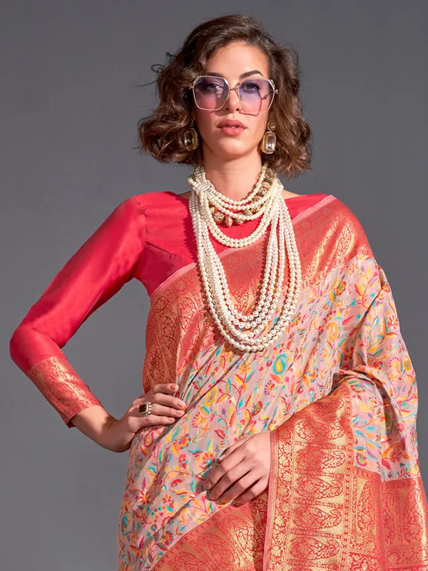 Women's_Silk_Blend_Beige_Woven_Design_Designer_Saree_With_Blouse_Piece