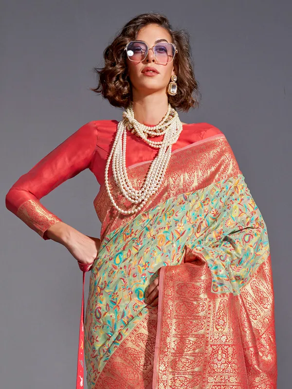 Women's_Silk_Blend_Sea_Green_Woven_Design_Designer_Saree_With_Blouse_Piece