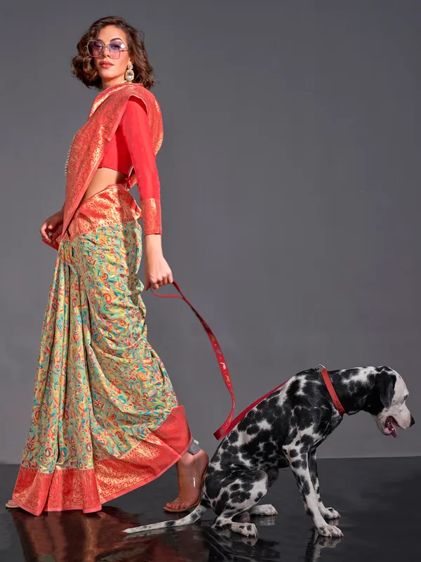 Women's_Silk_Blend_Sea_Green_Woven_Design_Designer_Saree_With_Blouse_Piece