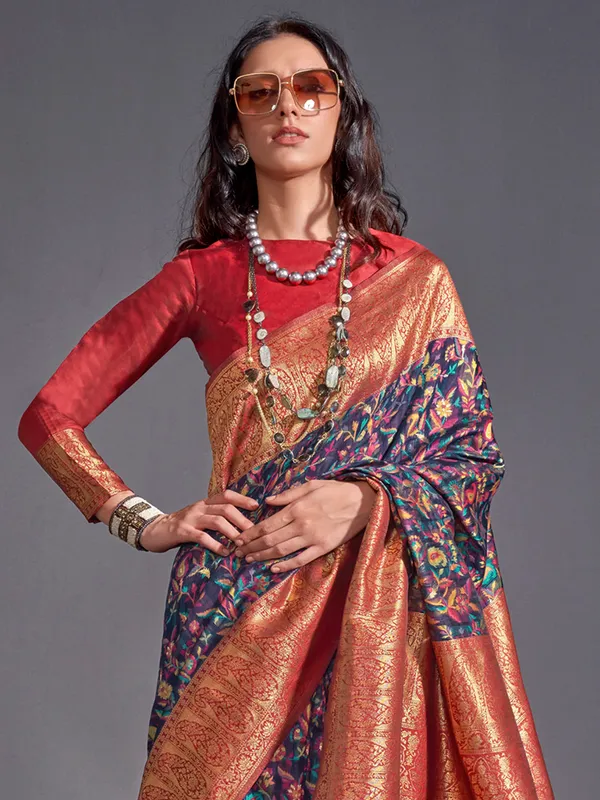 Women's_Silk_Blend_Navy_Blue_Woven_Design_Designer_Saree_With_Blouse_Piece