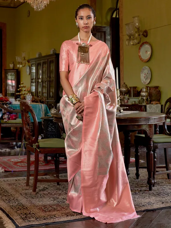 Women's_Kanjeevaram_Silk_Peach_Woven_Design_Designer_Saree_With_Blouse_Piece