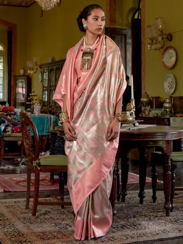 Women's_Kanjeevaram_Silk_Peach_Woven_Design_Designer_Saree_With_Blouse_Piece