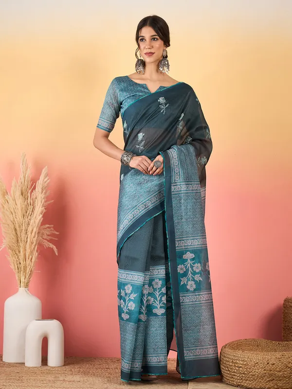 Women's_Silk_Blend_Aqua_Blue_Printed_Designer_Saree_With_Blouse_Piece