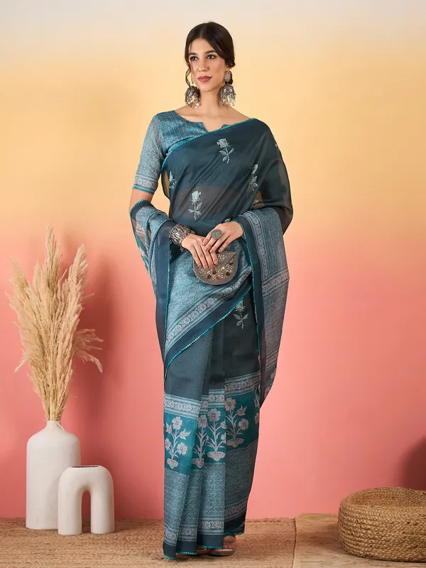 Women's_Silk_Blend_Aqua_Blue_Printed_Designer_Saree_With_Blouse_Piece