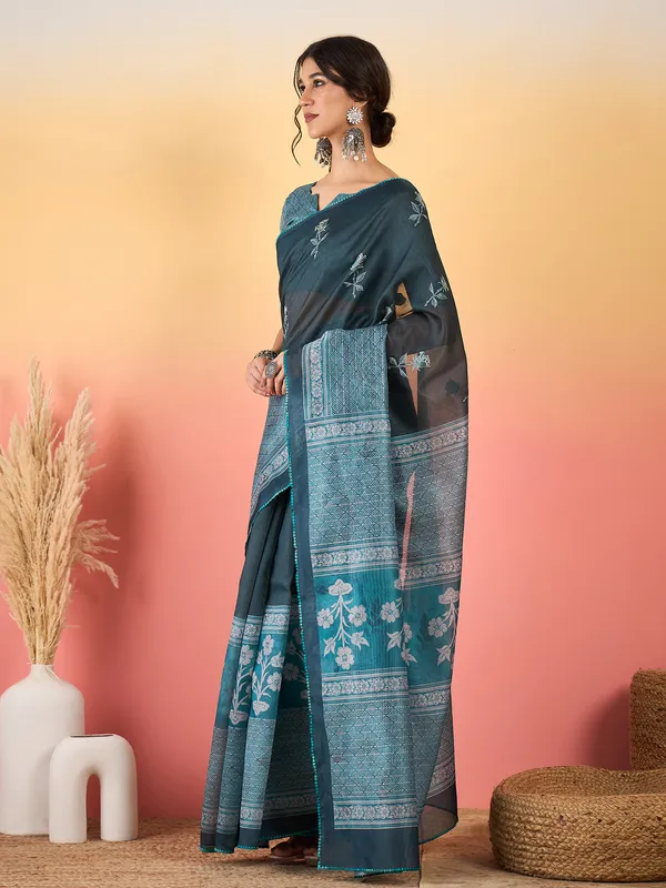 Women's_Silk_Blend_Aqua_Blue_Printed_Designer_Saree_With_Blouse_Piece