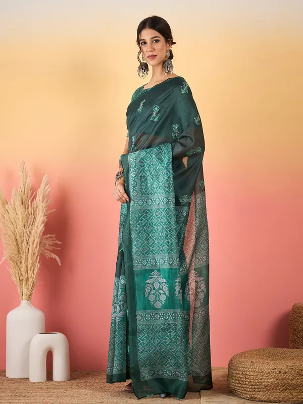 Women's_Silk_Blend_Teal_green_Printed_Designer_Saree_With_Blouse_Piece