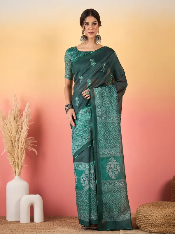 Women's_Silk_Blend_Teal_green_Printed_Designer_Saree_With_Blouse_Piece
