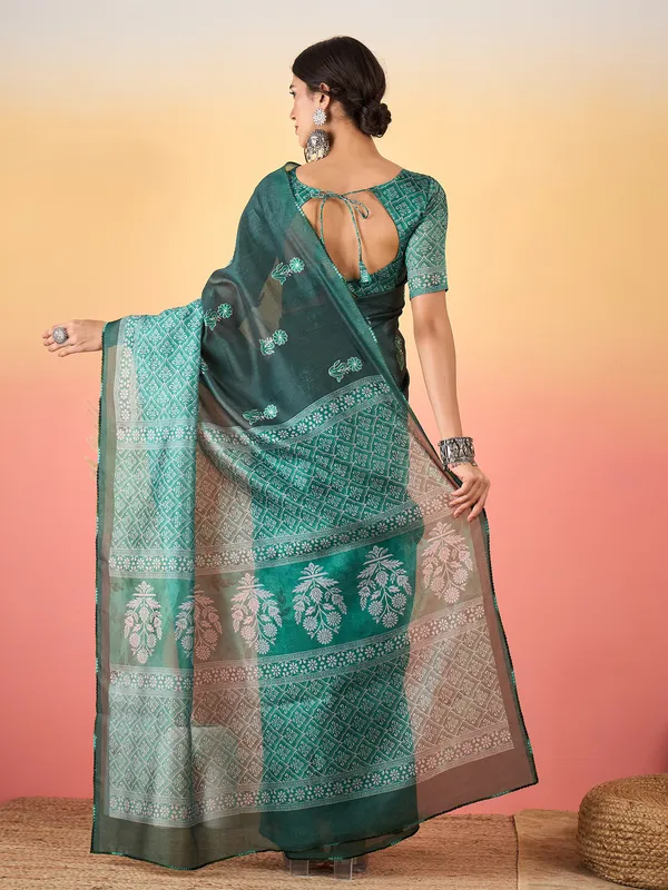 Women's_Silk_Blend_Teal_green_Printed_Designer_Saree_With_Blouse_Piece