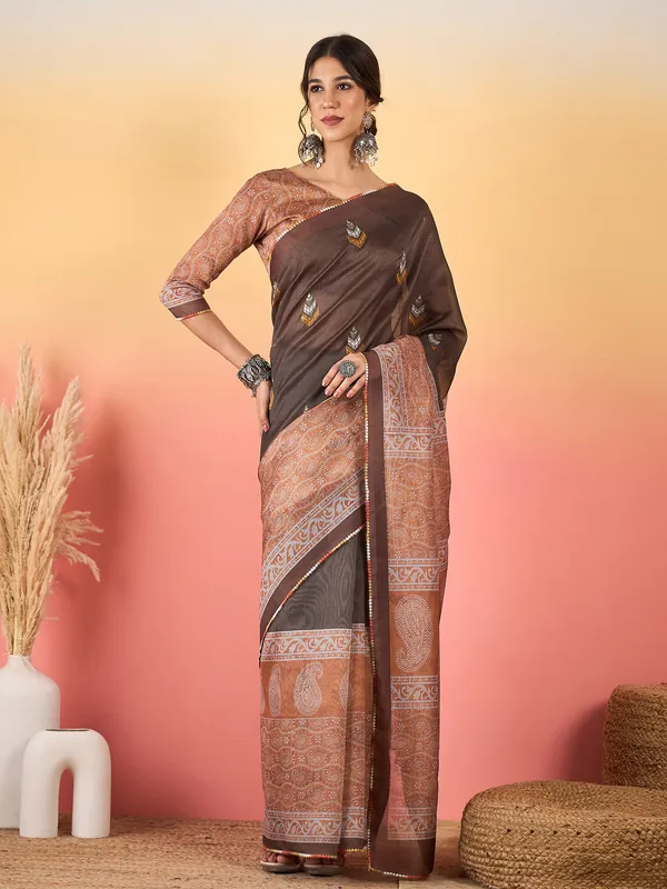 Women's_Silk_Blend_Rust_Printed_Designer_Saree_With_Blouse_Piece