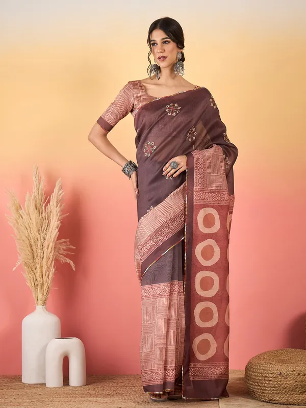 Women's_Silk_Blend_Light_Brown_Printed_Designer_Saree_With_Blouse_Piece