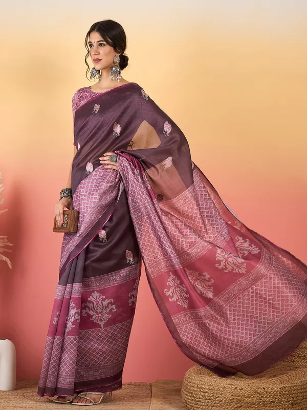 Women's_Silk_Blend_Mauve_Printed_Designer_Saree_With_Blouse_Piece