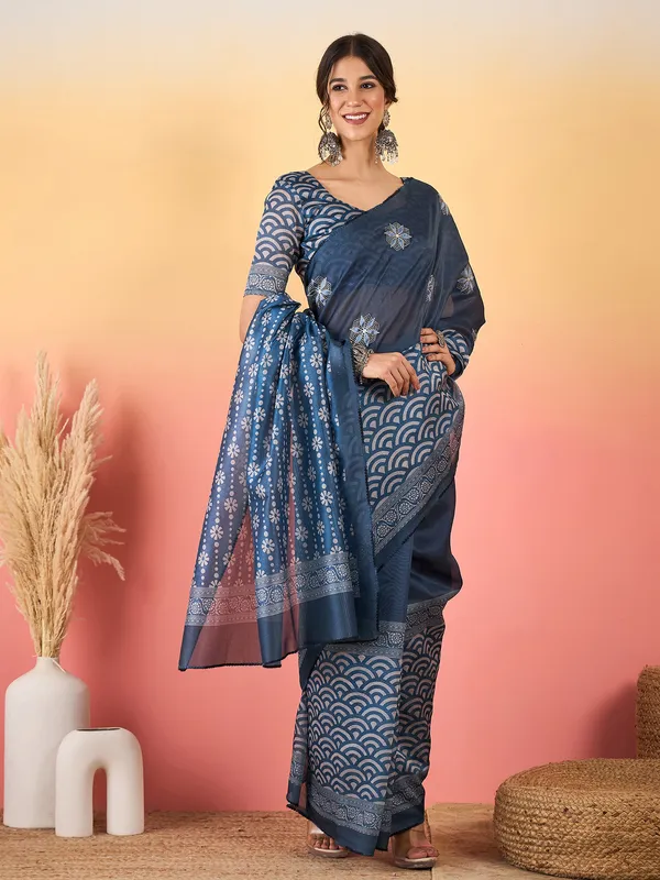 Women's_Silk_Blend_Blue_Printed_Designer_Saree_With_Blouse_Piece