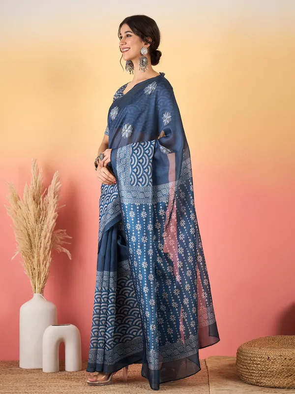Women's_Silk_Blend_Blue_Printed_Designer_Saree_With_Blouse_Piece