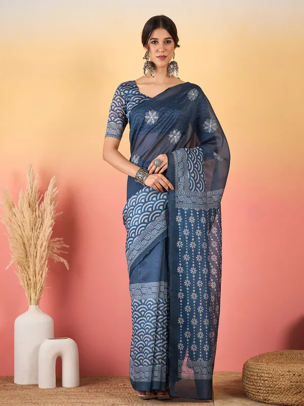 Women's_Silk_Blend_Blue_Printed_Designer_Saree_With_Blouse_Piece