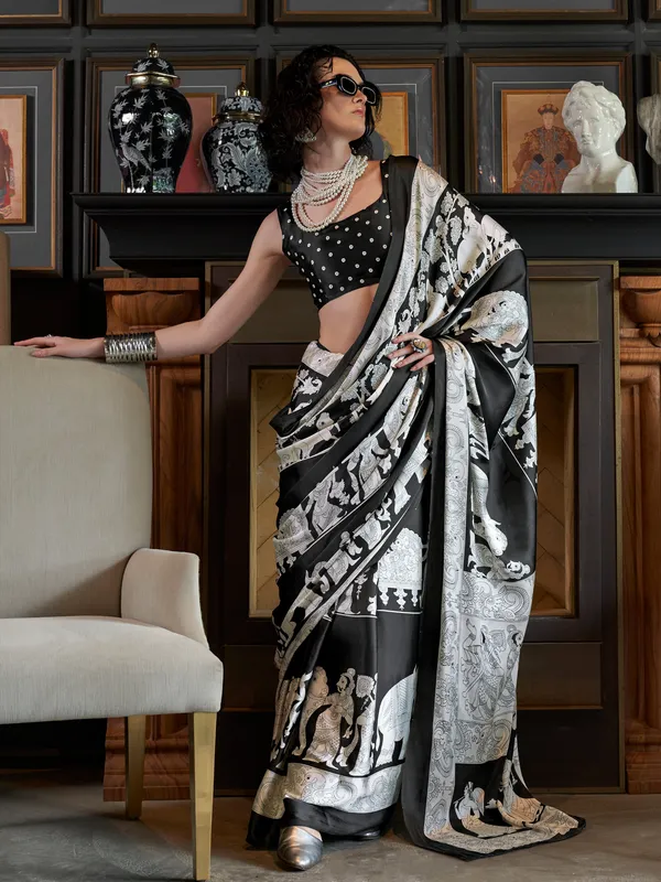 Women's_Crepe_Black_Printed_Designer_Saree_With_Blouse_Piece