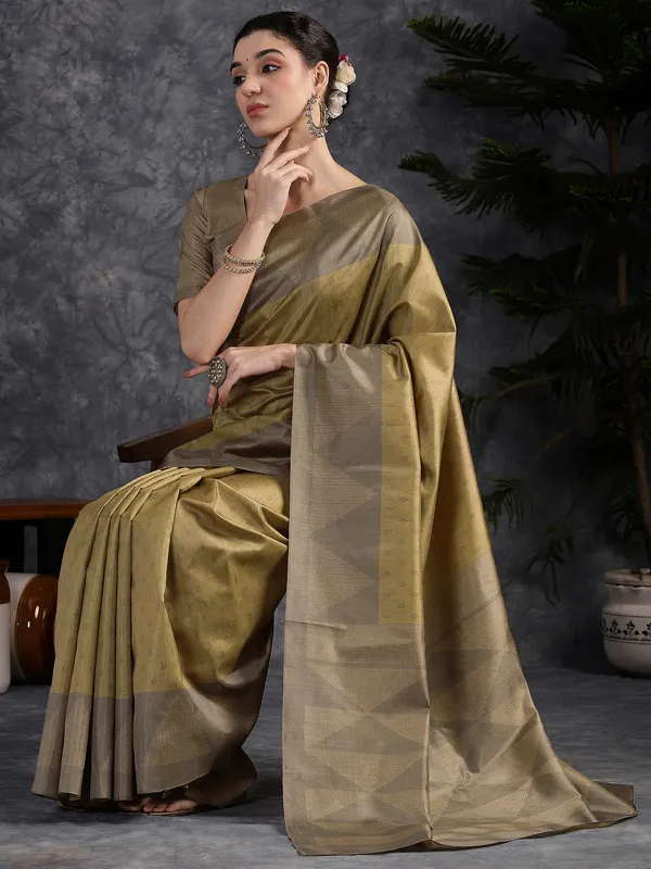 Women's_Silk_Blend_Olive_Printed_Designer_Saree_With_Blouse_Piece
