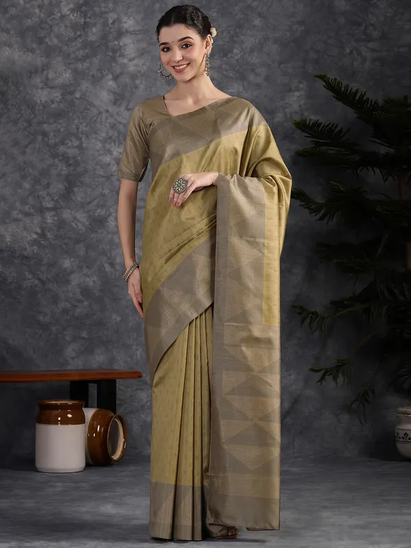 Women's_Silk_Blend_Olive_Printed_Designer_Saree_With_Blouse_Piece