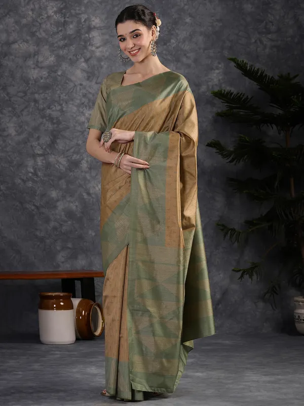 Women's_Silk_Blend_Olive_Printed_Designer_Saree_With_Blouse_Piece