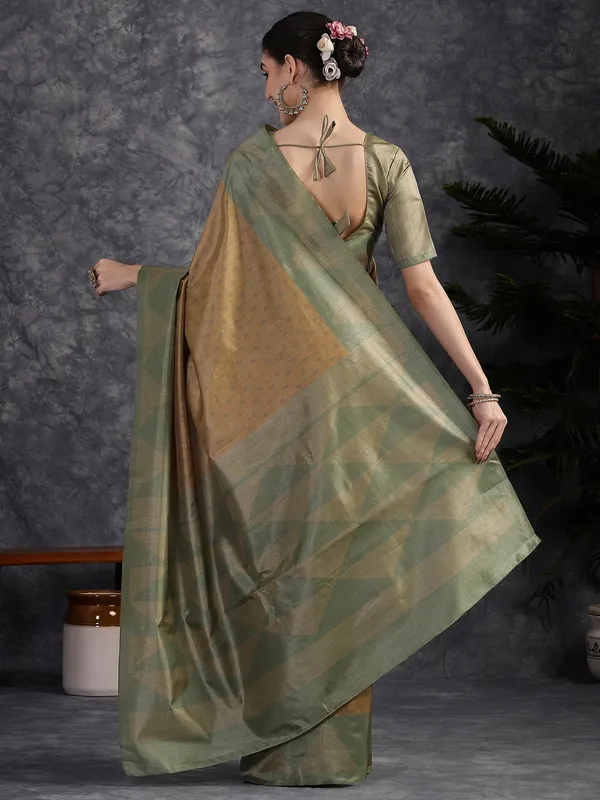 Women's_Silk_Blend_Olive_Printed_Designer_Saree_With_Blouse_Piece