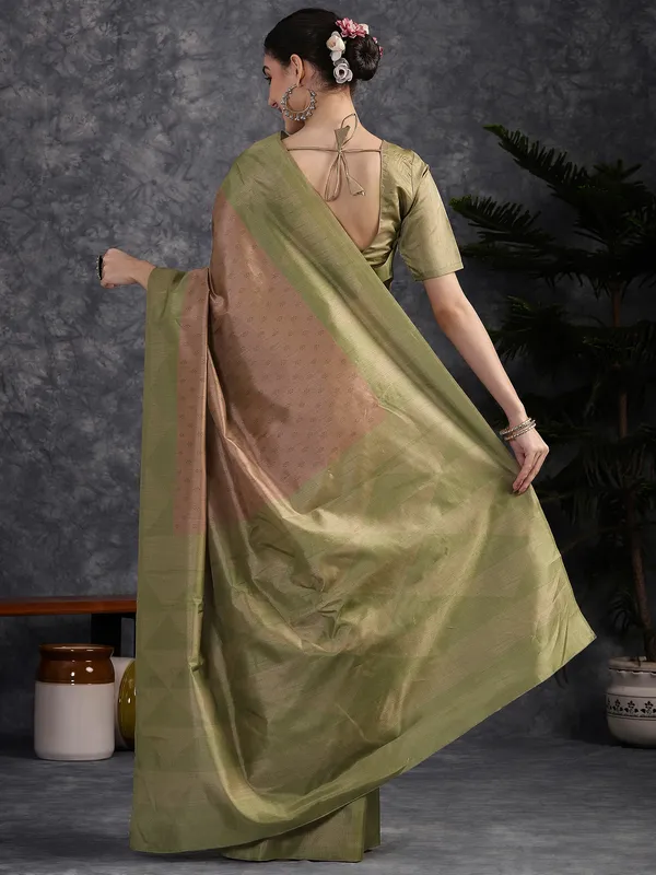 Women's_Silk_Blend_Olive_Printed_Designer_Saree_With_Blouse_Piece