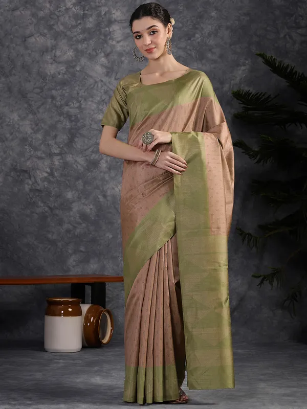 Women's_Silk_Blend_Olive_Printed_Designer_Saree_With_Blouse_Piece