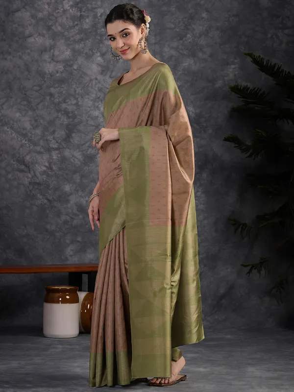 Women's_Silk_Blend_Olive_Printed_Designer_Saree_With_Blouse_Piece