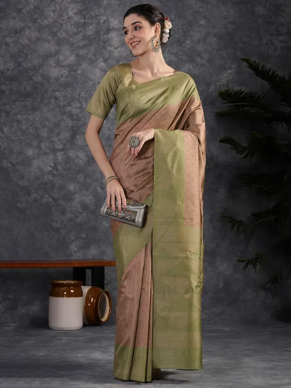 Women's_Silk_Blend_Olive_Printed_Designer_Saree_With_Blouse_Piece
