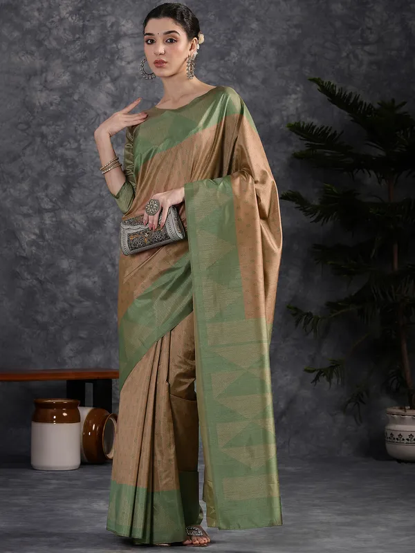 Women's_Silk_Blend_Light_Brown_Printed_Designer_Saree_With_Blouse_Piece
