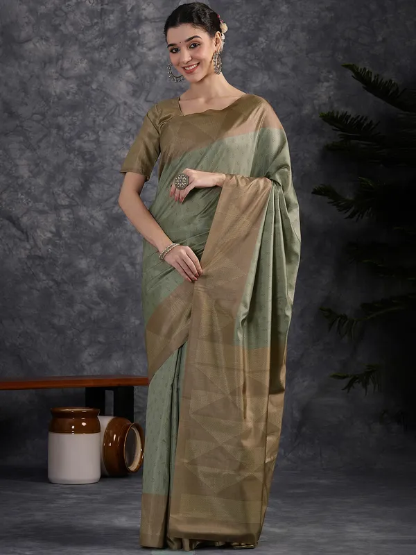 Women's_Silk_Blend_Olive_Printed_Designer_Saree_With_Blouse_Piece
