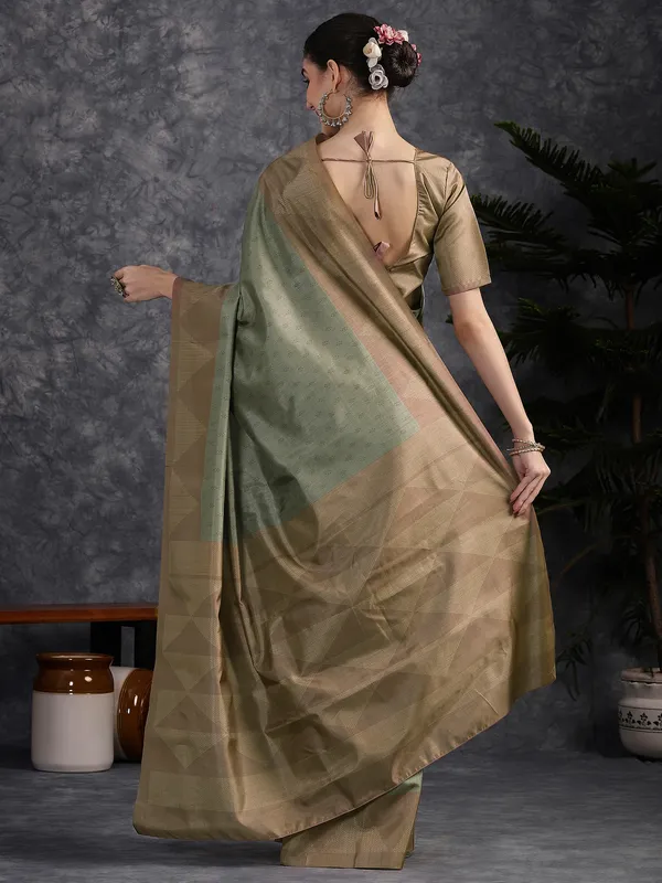 Women's_Silk_Blend_Olive_Printed_Designer_Saree_With_Blouse_Piece